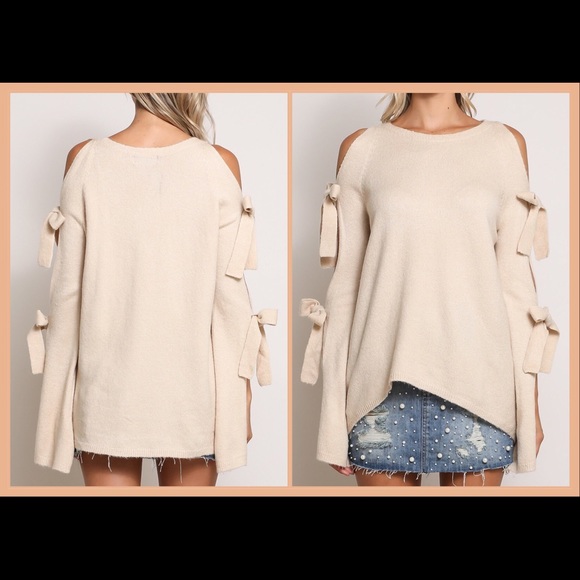 Open Shoulder Sweater- TAUPE - Picture 6 of 8